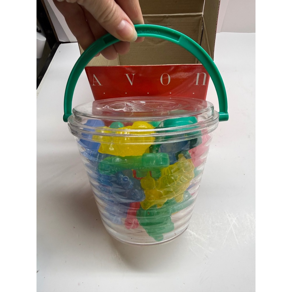 Vintage Avon Tropi-Cool Ice Bucket Set Reusable Tropical Ice Cubes Tongs Box